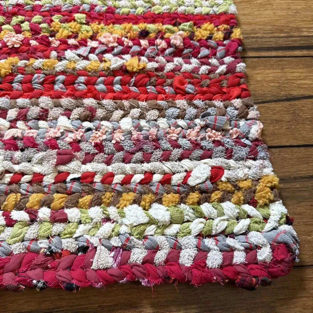 Woven Rag Rug Hand Loomed 35 X 23 Boho Farmhouse Chunky New USA Machine Wash